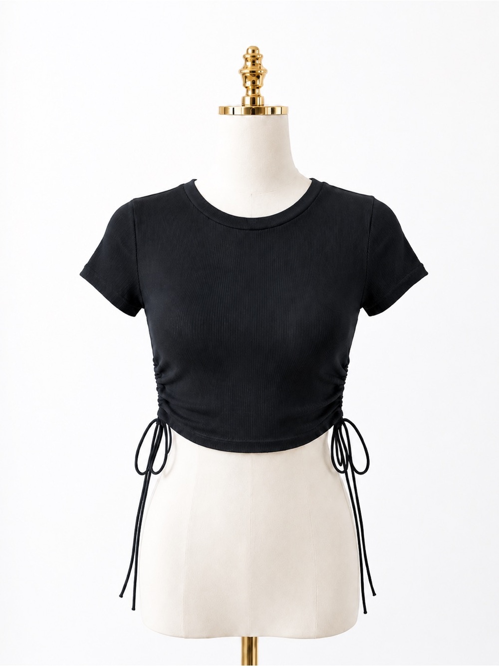 love J Black Ruched-Side Crop Tee